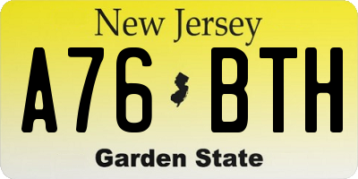 NJ license plate A76BTH