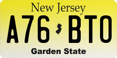 NJ license plate A76BTO