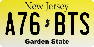 NJ license plate A76BTS