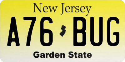 NJ license plate A76BUG