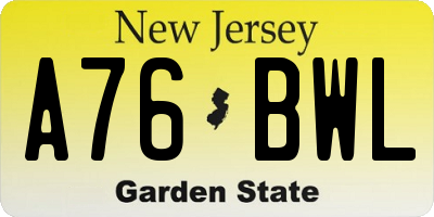 NJ license plate A76BWL