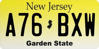 NJ license plate A76BXW