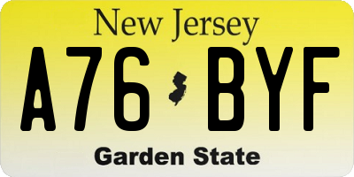 NJ license plate A76BYF