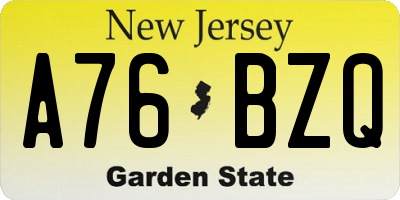 NJ license plate A76BZQ