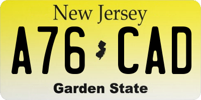 NJ license plate A76CAD