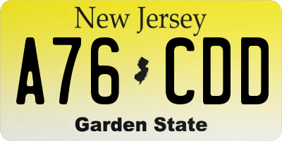 NJ license plate A76CDD