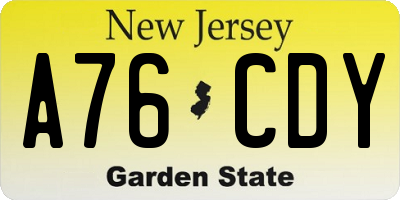 NJ license plate A76CDY