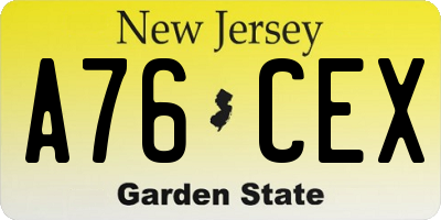 NJ license plate A76CEX