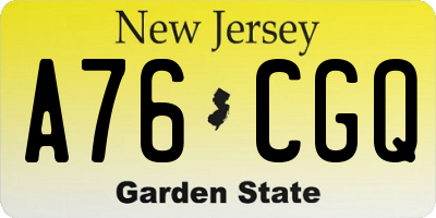 NJ license plate A76CGQ