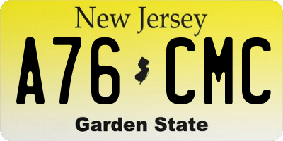 NJ license plate A76CMC
