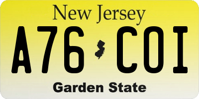 NJ license plate A76COI