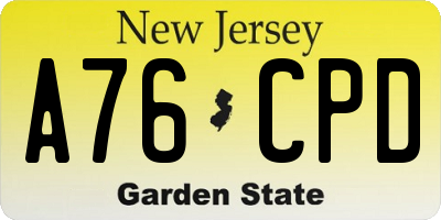 NJ license plate A76CPD