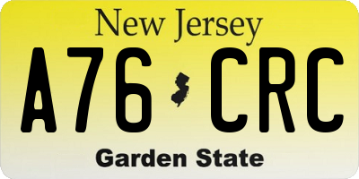NJ license plate A76CRC