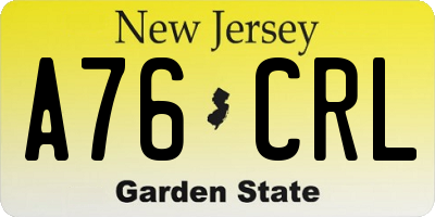 NJ license plate A76CRL