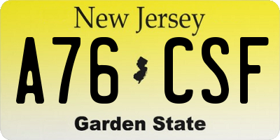 NJ license plate A76CSF