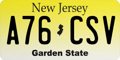 NJ license plate A76CSV