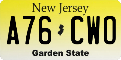 NJ license plate A76CWO