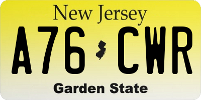 NJ license plate A76CWR