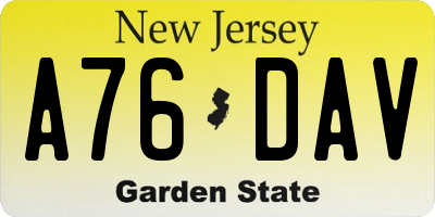 NJ license plate A76DAV