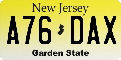 NJ license plate A76DAX