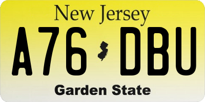 NJ license plate A76DBU