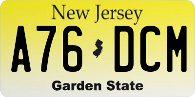 NJ license plate A76DCM