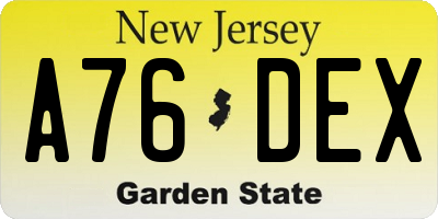 NJ license plate A76DEX