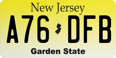 NJ license plate A76DFB