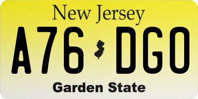 NJ license plate A76DGO