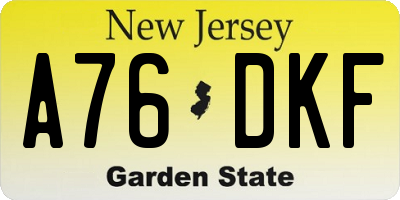 NJ license plate A76DKF