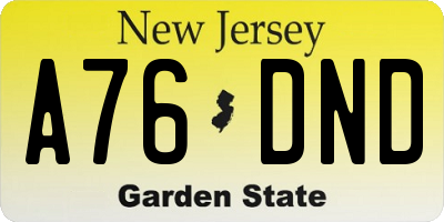 NJ license plate A76DND