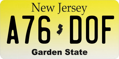 NJ license plate A76DOF