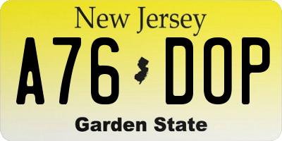NJ license plate A76DOP