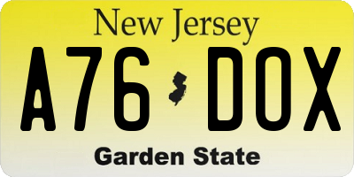 NJ license plate A76DOX