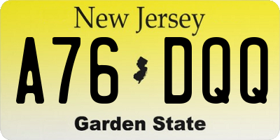 NJ license plate A76DQQ