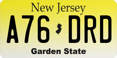 NJ license plate A76DRD