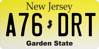 NJ license plate A76DRT