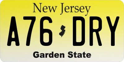NJ license plate A76DRY