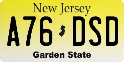 NJ license plate A76DSD
