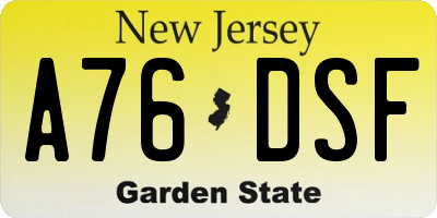 NJ license plate A76DSF