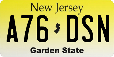 NJ license plate A76DSN
