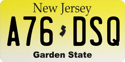 NJ license plate A76DSQ