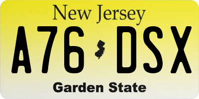 NJ license plate A76DSX