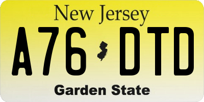 NJ license plate A76DTD