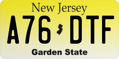 NJ license plate A76DTF