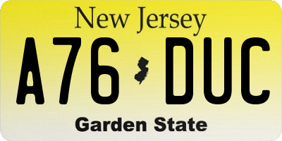 NJ license plate A76DUC
