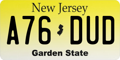 NJ license plate A76DUD