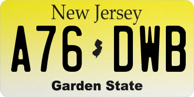 NJ license plate A76DWB