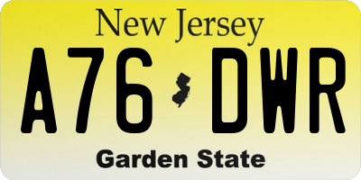NJ license plate A76DWR