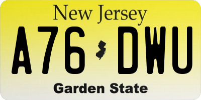 NJ license plate A76DWU